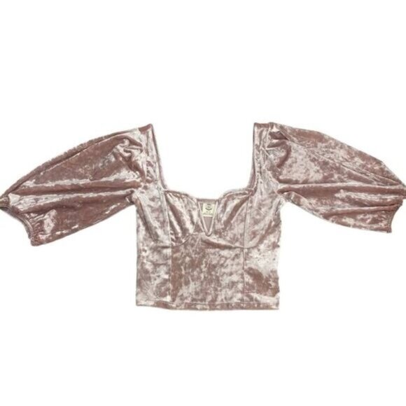 UO Velvet Puff Sleeve Bustier Blouse XS Pink - Picture 2 of 6